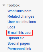 Image of Wikipedia user page with "Email this user" link highlighted under "toolbox" heading.