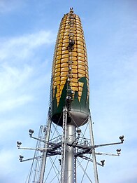 Water tower in Rochester, Minnesota being painted as an ear of maize
