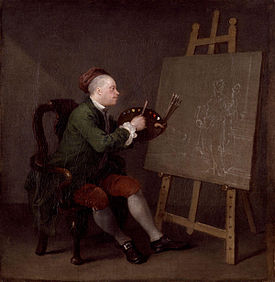 Hogarth Painting the Comic Muse. A self-portrait depicting Hogarth painting Thalia, the muse of comedy and pastoral poetry, 1757–1758