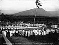 Samoans, Americans and Britons holding a ceremony while erecting a monument on Mulinuu Peninsula, 1902.