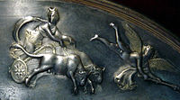 Luna on the Parabiago plate (2nd–5th century), featuring the crescent crown, chariot and velificatio as lunar aspect found in different cultures.