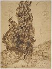 Vincent van Gogh, Cypresses (Les Cyprès), 1889, reed pen, graphite, quill, brown ink and black ink on white wove latune et cie balcons paper