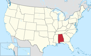 Штат Алабама на карте США