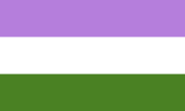 Genderqueer pride flag, made up of three horizontal stripes, which are, from top to bottom, purple, white, and green.