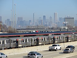 The 47th Street station on the Red Line on the Dan Ryan Expressway. The road accounts for a third of the neighborhood's area.