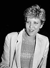 A black-and-white photograph of Nancy Allen in 1984