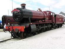 The red locomotive train used as the "Hogwarts Express" in the film series. In the front it has the numbers "5912" inscripted on it