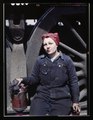C. & N.W. R.R., Mrs. Marcella Hart, mother of three children, employed as a wiper at the roundhouse, Clinton, Iowa. April 1943.