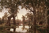 H. J. Johnstone, Evening shadows, backwater of the Murray, South Australia, 1880