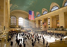 Wide view of the station's Main Concourse in bright daylight