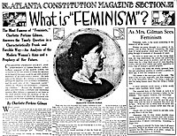 Charlotte Perkins Gilman wrote about feminism for the Atlanta Constitution, 10 December 1916.