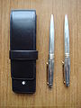 Sterling Silver Montblanc pencil, biro, and black leather case