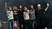 Foo Fighters em junho de 2018. Da esquerda para a direita: Chris Shiflett, Taylor Hawkins, Dave Grohl, Nate Mendel, Rami Jaffee e Pat Smear