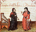 Image 8Guillaume Du Fay (left), with Gilles Binchois (right) in a c. 1440 Illuminated manuscript copy of Martin le Franc's Le champion des dames (from History of music)