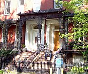 #3 & 4: Doorways of the Greek Revival townhouses, design attributed to Alexander Jackson Davis,[8] "one of America's most versatile 19th century architects"[118]
