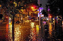 Lower[പ്രവർത്തിക്കാത്ത കണ്ണി] Manhattan's Avenue C is seen flooded.