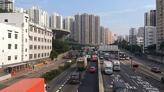 Left-hand traffic on Kwun Tong Road in Hong Kong, China
