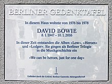 A memorial plaque to David Bowie