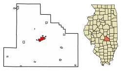 Location of Shelbyville in Shelby County, Illinois.
