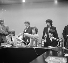 Jagger with the Rolling Stones at a press conference in Schiphol