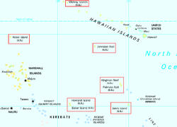 Locations of the United States Minor Outlying Islands in the Pacific Ocean; Navassa Island is not located on this map.