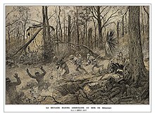 monochromatic artwork of marines fighting Germans in a forest