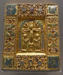 An 11th-century reliquary of gold and cloisonné over wood, from the Duchy of Brabant, Maastricht Cathedral, now housed in the Louvre.