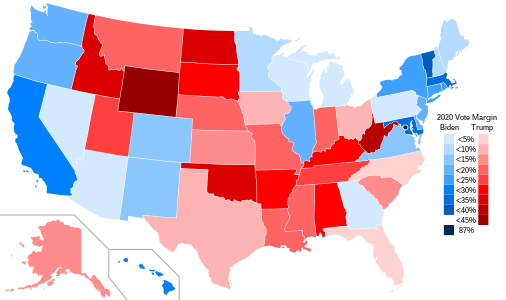 States shaded by margin of victory