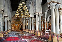 Main prayer hall with hypostyle in the Great Mosque of Kairouan, Tunisia