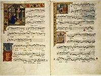 Manuscript page with the five-voice "Kyrie" of the Missa Virgo Parens Christi by Jacques Barbireau