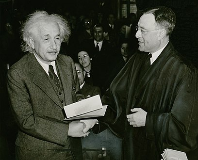 World-Telegram photo of Albert Einstein receiving his U.S. citizenship papers