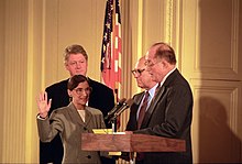 Ginsburg being sworn in and smiling