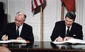 Image 17U.S. President Reagan and Soviet General Secretary Gorbachev signing the INF Treaty, 1987 (from Portal:1980s/General images)