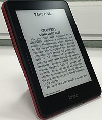 Kindle Voyage with origami cover.