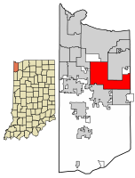 Location of Merrillville in Lake County, Indiana.