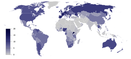 Total recorded alcohol per capita consumption (15+), in litres of pure alcohol[72]
