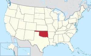 Map of the United States with Oklahoma highlighted in red