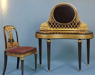 Louis XVI style influences – Dressing table and chair set, by Paul Follot (1919), marble and wood encrusted, lacquered and gilded, Musée d'Art Moderne de Paris