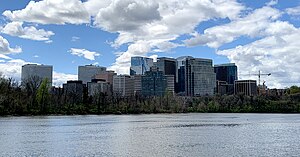 Arlington's Rosslyn neighborhood seen from across the Potomac River from Washington Harbour in Georgetown