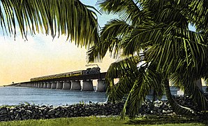 Illustration of FEC train crossing the bridge