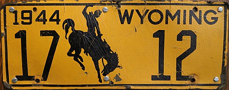 In 1944, Wyoming license plates were made of soybean-based fiberboard due to metal conservation for World War II.
