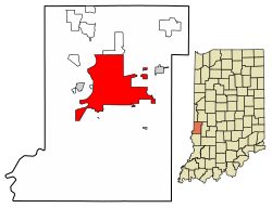Location of Terre Haute in Vigo County, Indiana.