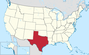 Map of the United States highlighting Texas