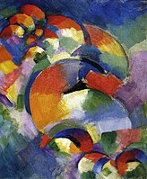 Morgan Russell, Cosmic Synchromy (1913–14), Synchromism. Oil on canvas, 41.28 cm × 33.34 cm., Munson-Williams-Proctor Arts Institute.