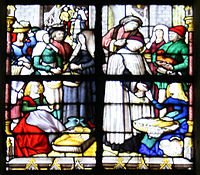 A 16th-century window by Arnold of Nijmegen showing the combination of painted glass and intense colour common in Renaissance windows.