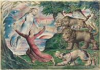 William Blake, Dante running from the three beasts, 1824