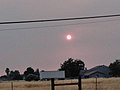 Photograph of smoky sky near sunset in early August looking toward the west, in Sacramento, California. The smoke was produced by the wildfires.