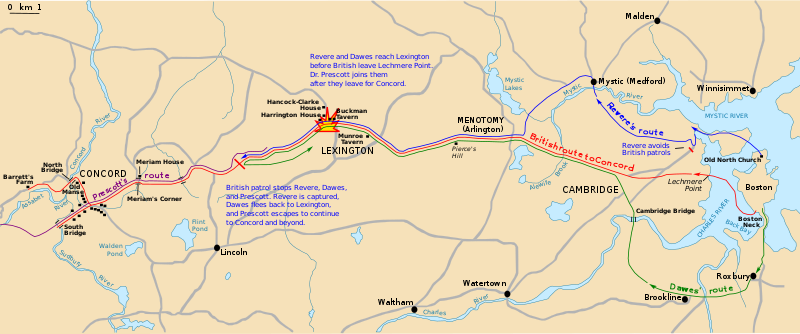 Historical map of central Massachusetts, showing routes in different colors