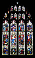 Clayton and Bell. A narrative window with elegant forms and colour which is both brilliant and subtle in its combinations. Peterborough Cathedral
