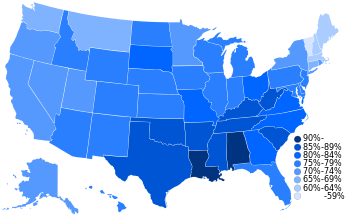 Map of the U.S. depicting greater religiosity in the Southern United States